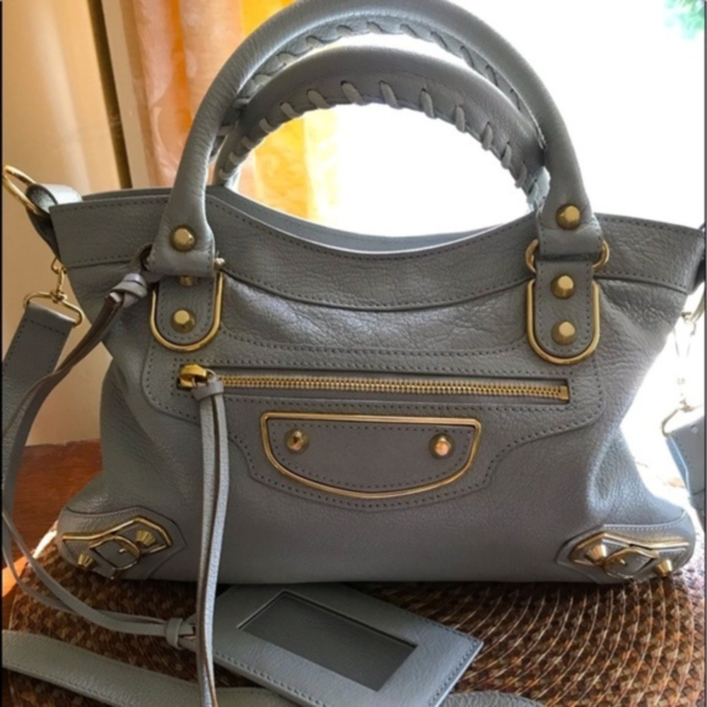 Balenciaga Gray Satchel with Gold Accents
